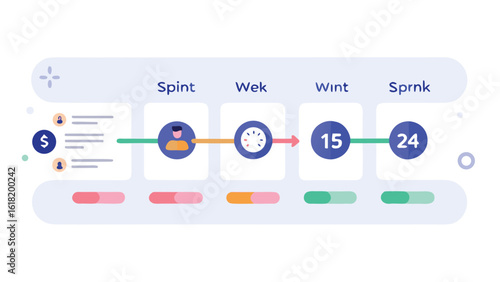 Business project timeline with progress bars and icons representing tasks and deadlines project management