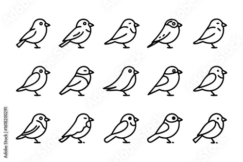 Bird Illustration: A collection of simple bird illustrations, each with a unique pose and style, showcasing the diversity of avian forms.