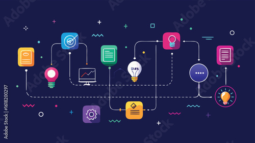 Business strategy and project management infographic with icons and connections vector illustration