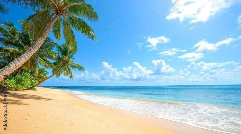 Fototapeta premium Discover the Serenity of a Tropical Beach Paradise with Crystal Clear Waters and Golden Sands