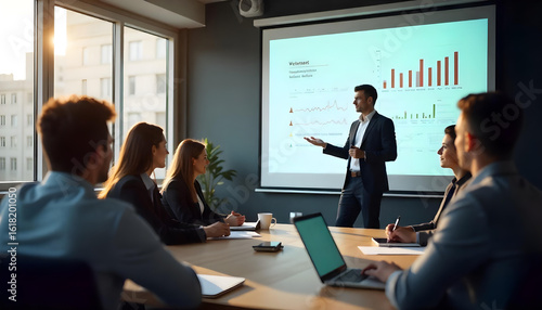 Presenter presenting in corporate business meeting