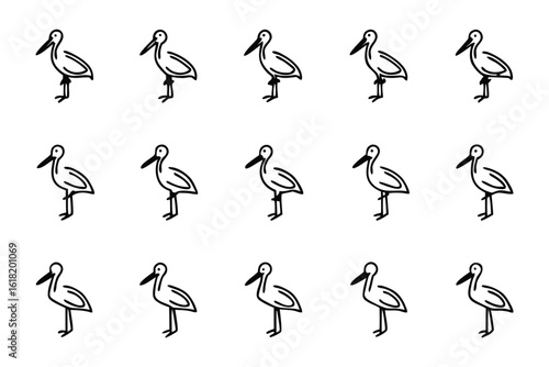 Avian Illustration Array: A minimalist illustration features a rhythmic arrangement of various birds, showcasing the elegance of avian creatures in a simple and clean design.