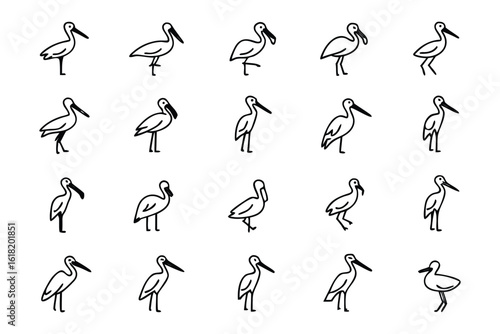 Illustrative Bird Collection: A compilation of illustrative bird sketches, ideal for graphic resources, capturing the essence of avian design, perfect for various creative projects. 