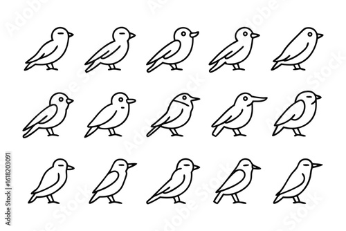 Tiny Bird Patterns: A repeating pattern showcases multiple petite bird illustrations, ideal for various design uses, presenting a clean, simplistic aesthetic