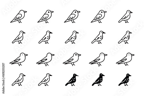 Birds Illustration: A collection of bird illustrations, showcasing a variety of avian species in a clean and minimalist design, capturing the essence of birds in flight.