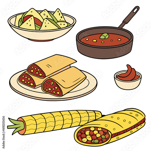 Colorful Illustration of Diverse Mexican Foods