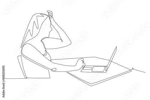 Women who are stressed with work. Anxiety concept one-line drawing