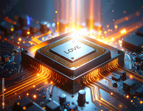 Computer Mainboard with love CPU core as central processing unit on the Motherboard