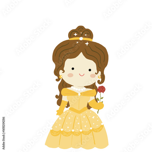 Cute little princess illustration elements - Princess Belle. Beauty and the beast.  Wonderland