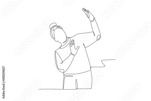 A woman who fantasizes because of anxiety. Anxiety concept one-line drawing