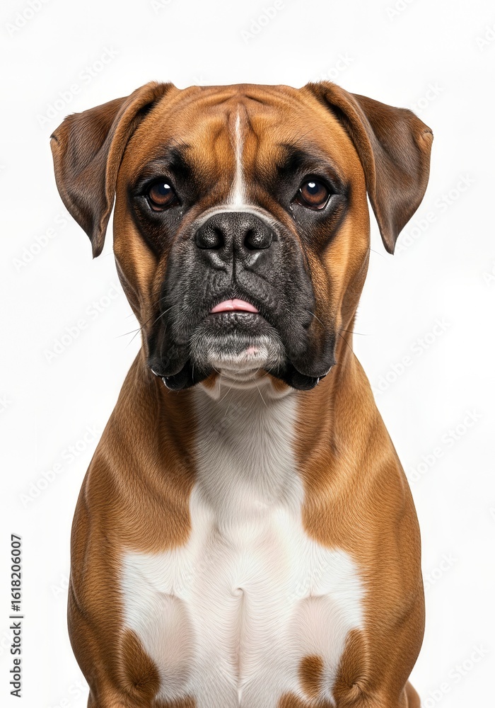 Fototapeta premium Cachorro Boxer em um fundo de estúdio branco