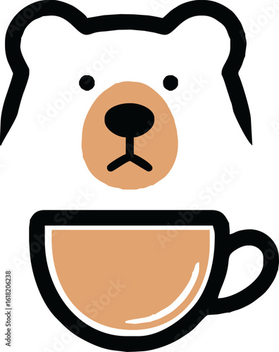 A minimalist logo design featuring a stylized bear head positioned above a coffee cup.