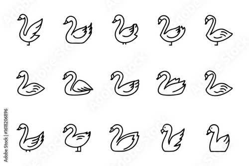 Swan Illustration Collection: An elegant collection of swan illustrations, each depicting the graceful avian in various poses, from preening its feathers to gliding serenely. 