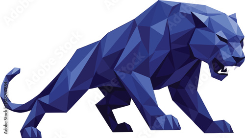 A fierce blue panther rendered in a modern low-poly, geometric style, snarling with bared teeth.