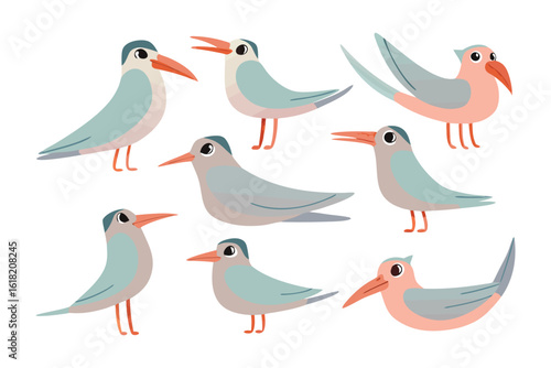 Whimsical Birds in a Row: A charming illustration depicts a delightful collection of birds. each showcasing its own unique personality and posture.