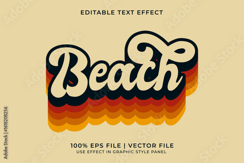 Summer Beach 3D Editable vector text effect in Retro or Vintage style