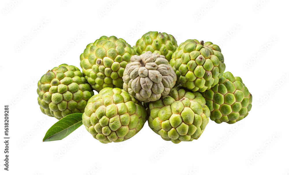 Fototapeta premium Pile of Exotic Green and Brown Sugar Apples on a White Surface