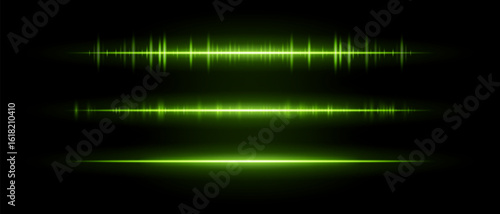 Audio beam set icon. Three glowing frequency bars with different intensity and rhythm. Suited for sound interface, tech visuals or music waveform design.