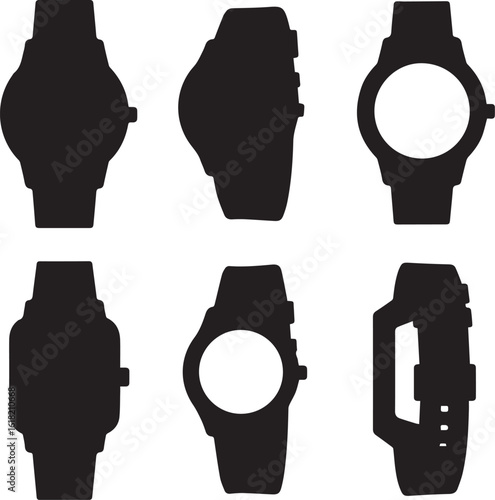 set of black silhouettes of watch