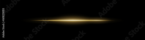 Narrow beam. Thin glowing horizontal stripe with smooth fade on black background. Suitable for digital design, laser, and motion visuals.