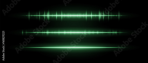 Audio beam set icon. Three glowing frequency bars with different intensity and rhythm. Suited for sound interface, tech visuals or music waveform design.