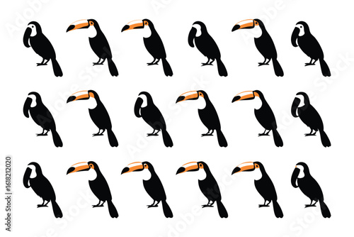 Exotic Bird: A collection of toucans in a rhythmic formation, showcasing the vibrant beauty of tropical avian life.