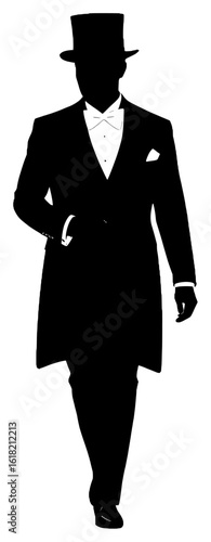 Elegant Silhouette of a Man in Formal Attire Walking
