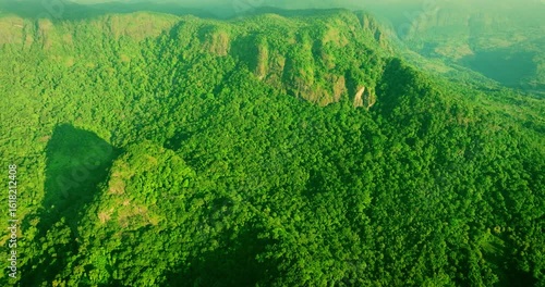 Tropical Mountain Sunset River Valley Drone