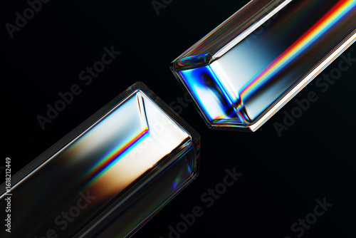 Bild auf Leinwand 3d black background with glass chromatic cube block shapes render