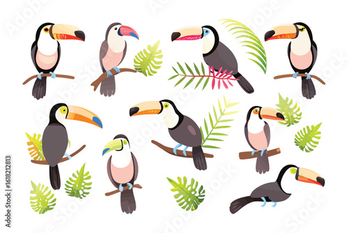 Toucans in Paradise: Playful Toucans grace the scene, poised on verdant branches against a pristine backdrop, showcasing nature's vivid hues and capturing the essence of exotic wildlife.