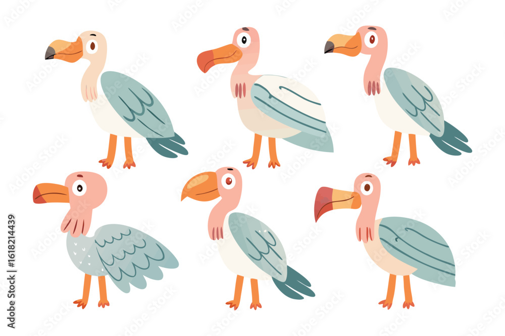 Obraz premium Whimsical Dodo Bird: A colorful, whimsical illustration of dodo birds. These charming avian figures stand with endearing poses and vibrant coloration.