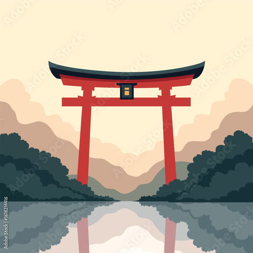 Japan torii gate shrine scenery vector draw design