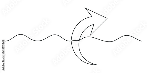 Arrow pointing right, line continuous drawing vector.  Hand drawn Editable stroke