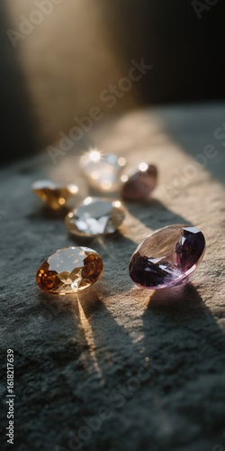 Wallpaper Mural Assorted gemstones sparkling in sunlight on textured surface Torontodigital.ca