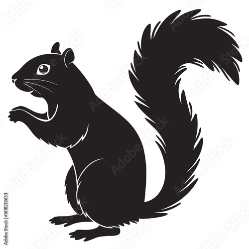 Black silhouette of a squirrel with a bushy tail standing on hind legs animal 1