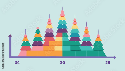 Colorful abstract pyramid chart with geometric shapes representing data analysis and upward trends for presentations and reports