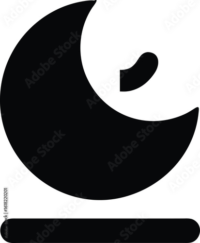 Vector art of a simple vector illustration of a crescent moon shining brightly in the night sky above the horizon