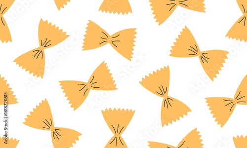 Seamless pattern with Italian pasta. Pasta farfalle. Italian food  background. Hand drawn flat vector illustration