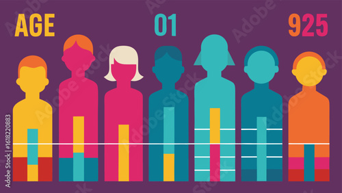 Demographic statistic graphic showing distribution across age ranges representing diversity and varied life stages illustration vector suitable for presentations and data visualization