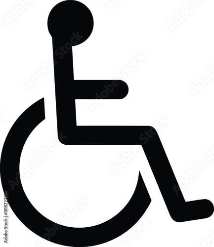 Accessibility icon vector—black wheelchair symbol representing disability support, mobility aid, inclusive facilities, and universal access concept