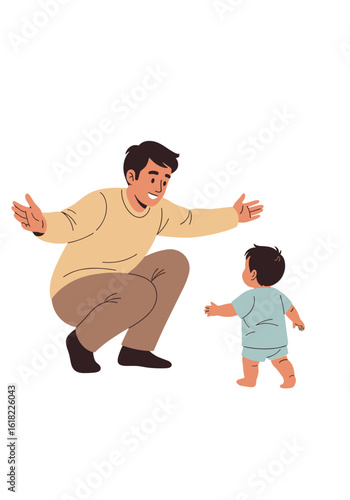 Father with toddler steps - Concept of International Men's Day  