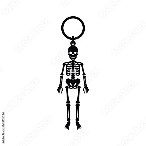 Human Skeleton Keychain Silhouette, Isolated Vector Icon.