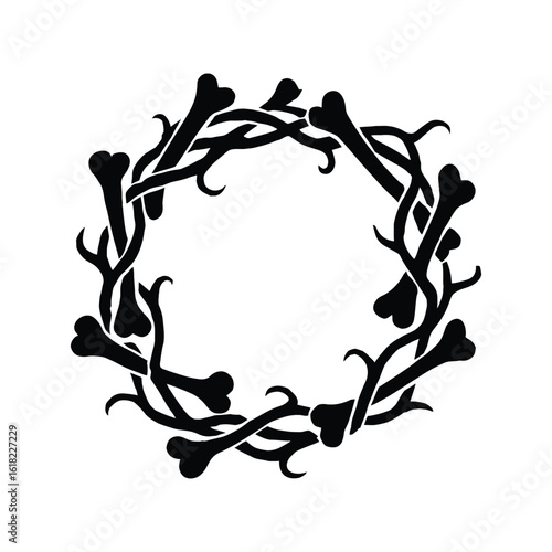 Bone and Branch Wreath Unique Gothic Style Design Element.
