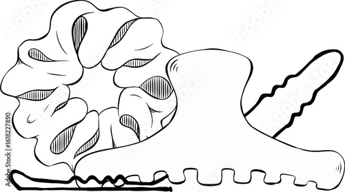 girl hair accessories Salon composition. Vector graphic line ink illustration. Hand drawn fashion elements and Holiday dressing items, Beauty, gift and birthday decorative ribbons