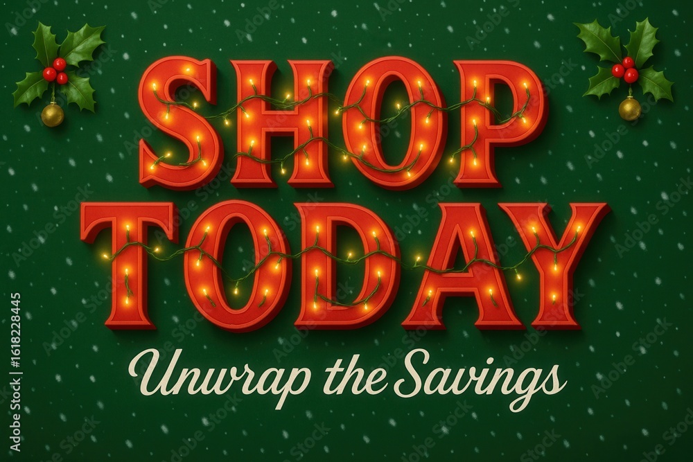Naklejka premium Festive holiday-themed advertisement featuring illuminated red letters with 