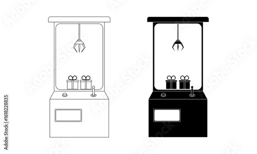 outline silhouette Claw machine icon set isolated on white background
