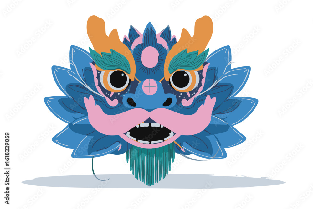 Fototapeta premium Traditional Chinese lion dance mask vector art in bold festival colors