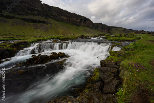 Scenic view of Fossalar waterfall in souther Iceland.