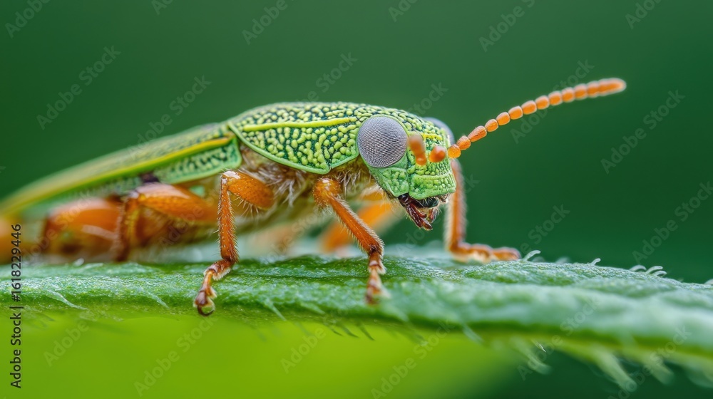 Naklejka premium Close-up of a vibrant grasshopper on a leaf (1)