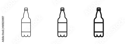 Big plastic bottle in thin, regular and bold outline representing beer, ale, soda, or water. For web page, mobile apps, menus, packaging, or branding. Vector illustration isolated on white background